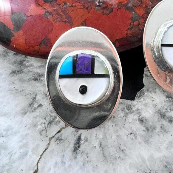 Starllie & Sheryl Edaakie Sterling Multistone Inlay Sunface Stud Earrings #2 - Picture 4 of 10